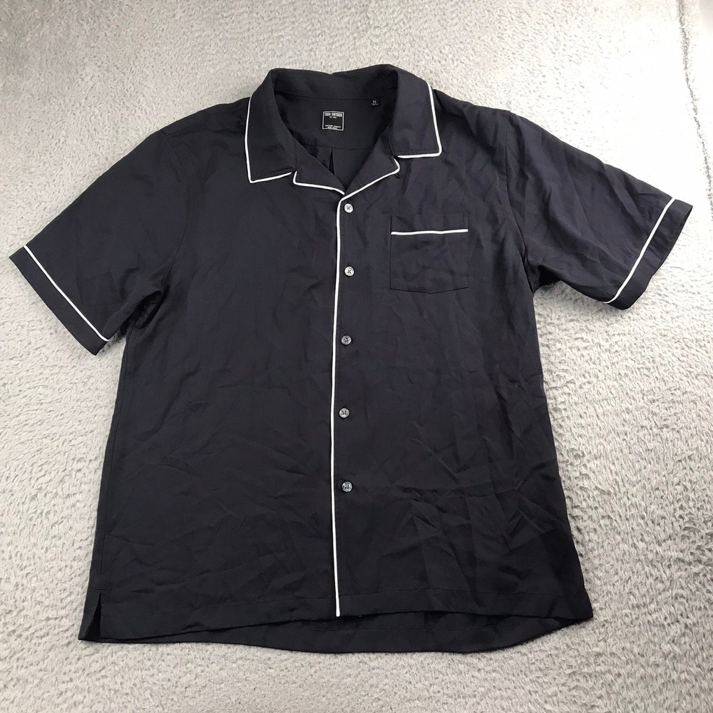 Todd Snyder Japanese Tipped Camp Collar Lounge Shirt Mens XL Navy White Rayon